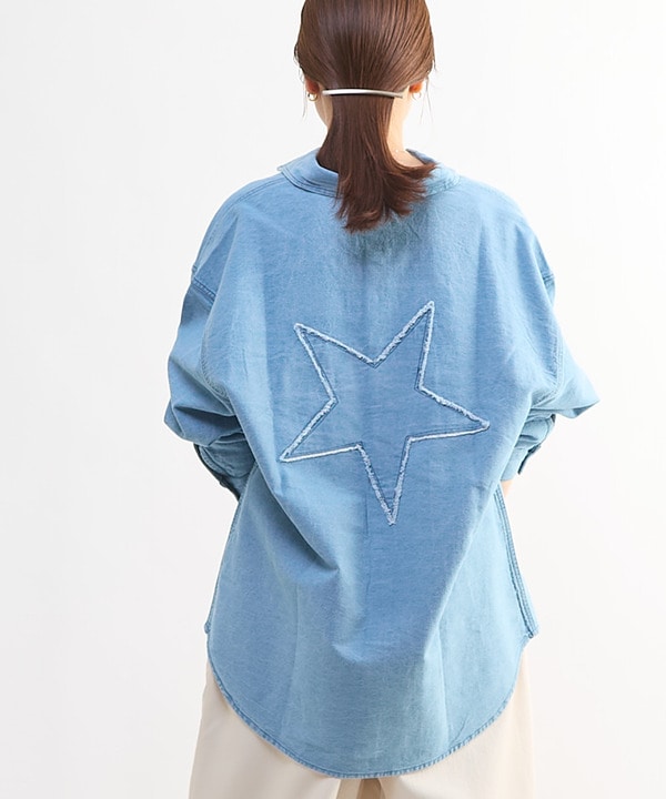 STAR★ PATCH OVERSIZED DENIM SHIRT 詳細画像 3