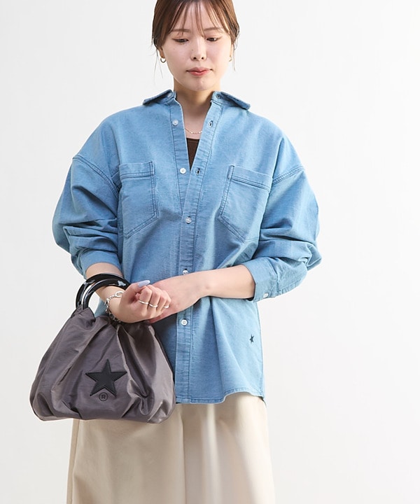 STAR★ PATCH OVERSIZED DENIM SHIRT 詳細画像 サックスブルー 1