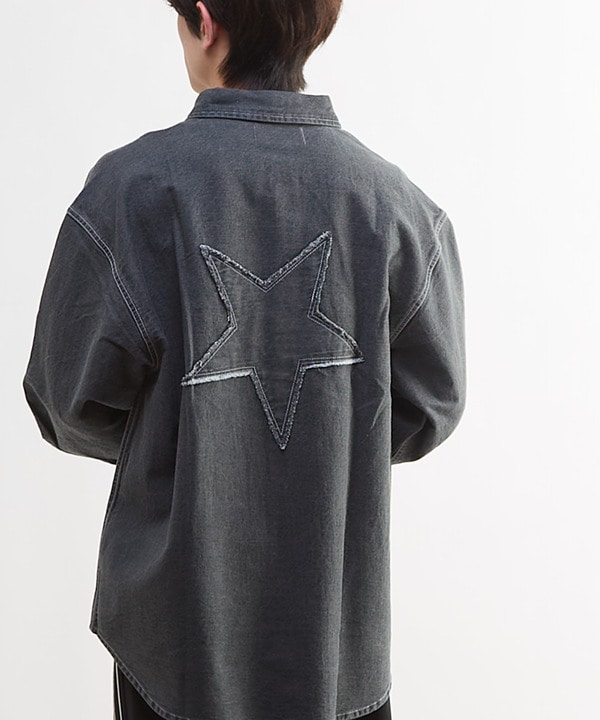 STAR★ PATCH OVERSIZED DENIM SHIRT 詳細画像 ブラック 1
