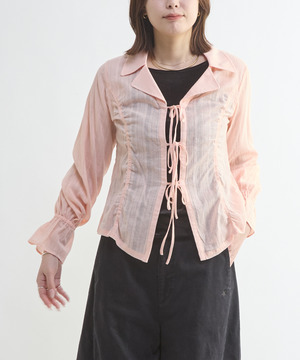 SHEER SHIRRING RIBBON BLOUSE