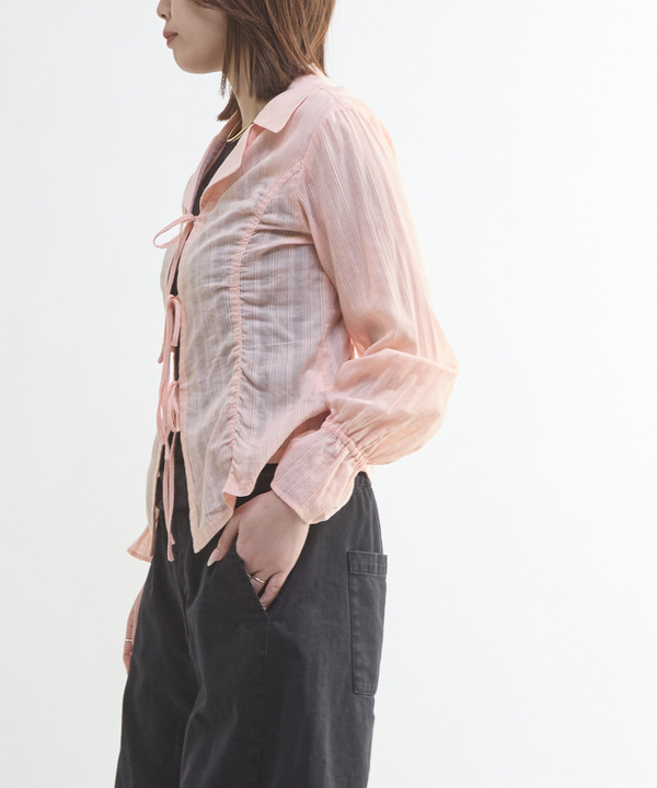 SHEER SHIRRING RIBBON BLOUSE 詳細画像 1