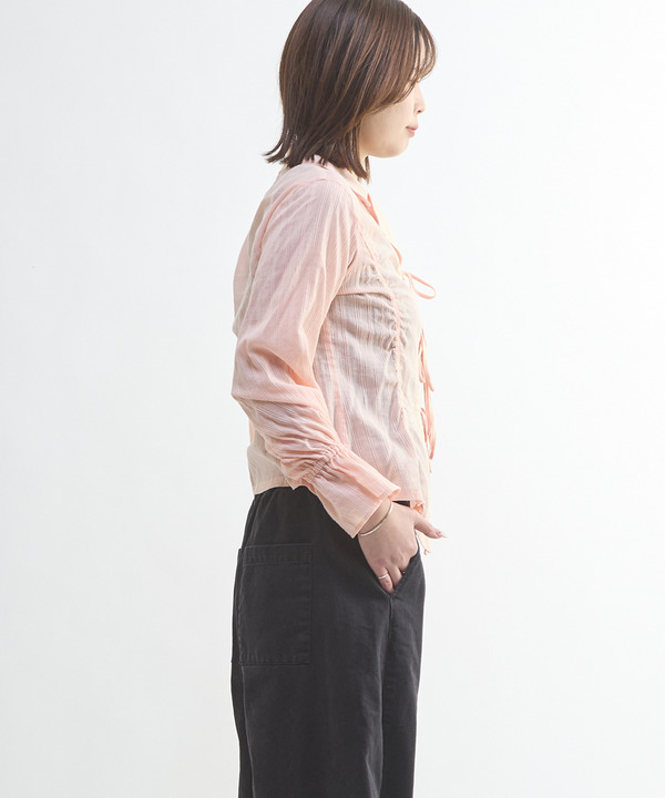 SHEER SHIRRING RIBBON BLOUSE 詳細画像 2