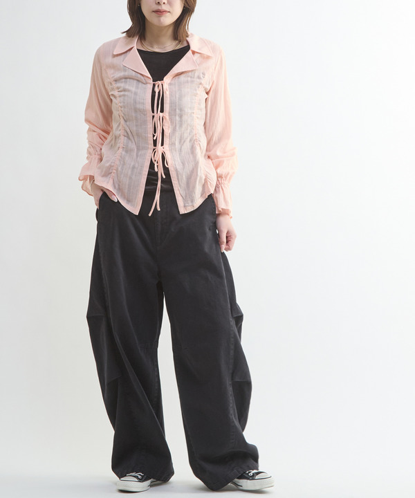 SHEER SHIRRING RIBBON BLOUSE 詳細画像 4
