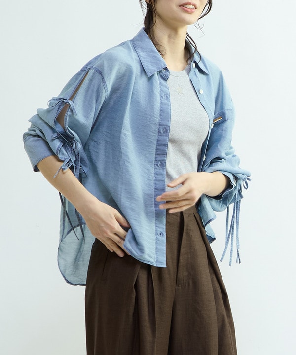 【HL】SHEER RIBBON SHIRT 詳細画像 ブルー 1