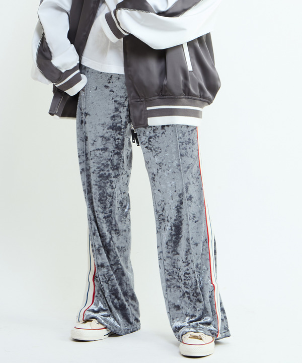 SIDE LINE CRASHED VELOR TRACK PANTS 詳細画像 グレー 1