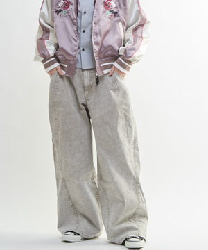 PIGMENT DYED BARREL LEG WIDE PANTS