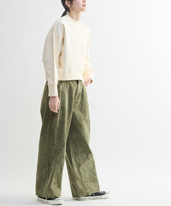 PIGMENT DYED BARREL LEG WIDE PANTS 詳細画像 オリーブ 1