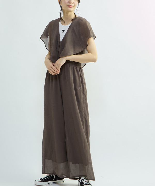 V-NECK FRILL ALL-IN-ONE 詳細画像 ブラウン 1