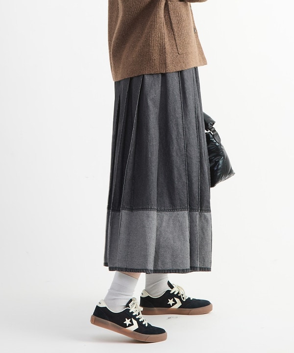 WIDE PLEATED DENIM FLARE SKIRT 詳細画像 3