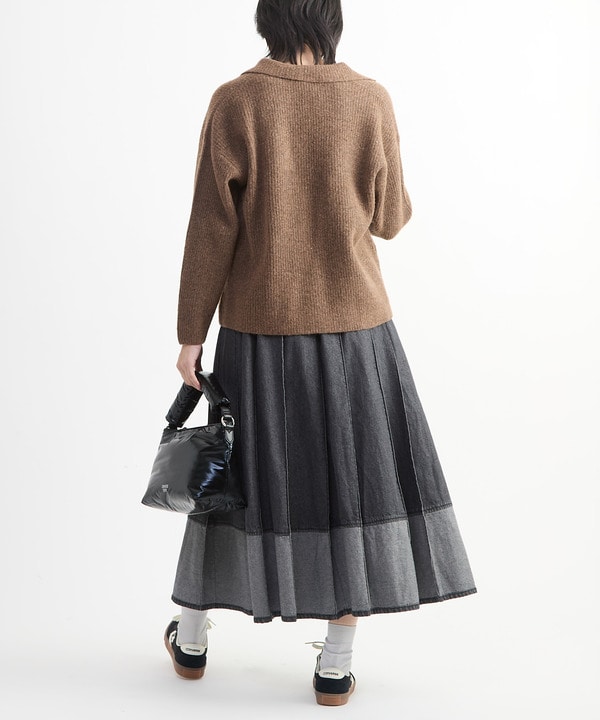 WIDE PLEATED DENIM FLARE SKIRT 詳細画像 6