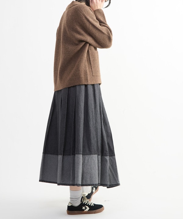 WIDE PLEATED DENIM FLARE SKIRT 詳細画像 7