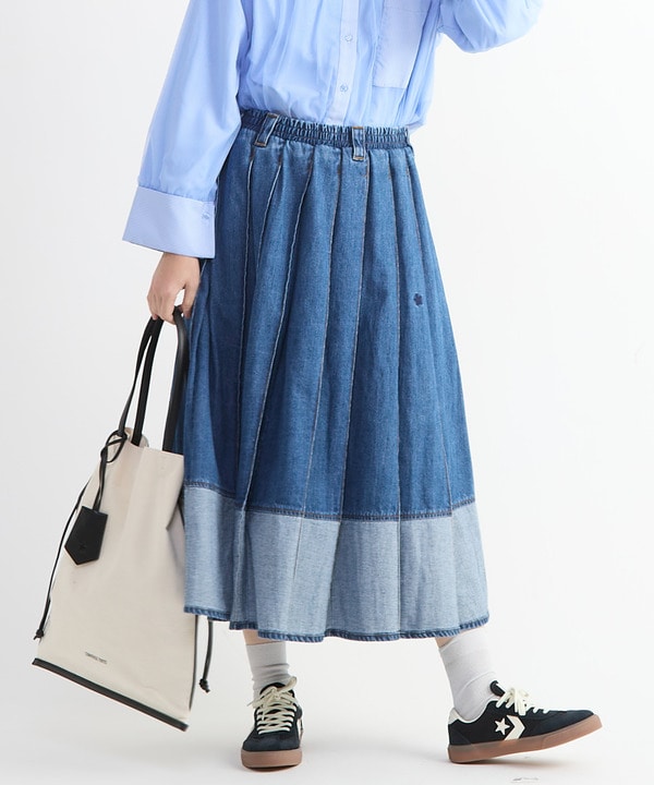WIDE PLEATED DENIM FLARE SKIRT 詳細画像 インディゴブルー 1