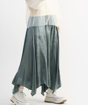 CHAMBRAY STAR CUT FLARE SKIRT