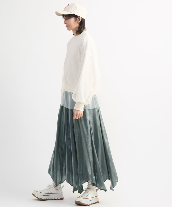 CHAMBRAY STAR CUT FLARE SKIRT 詳細画像 1