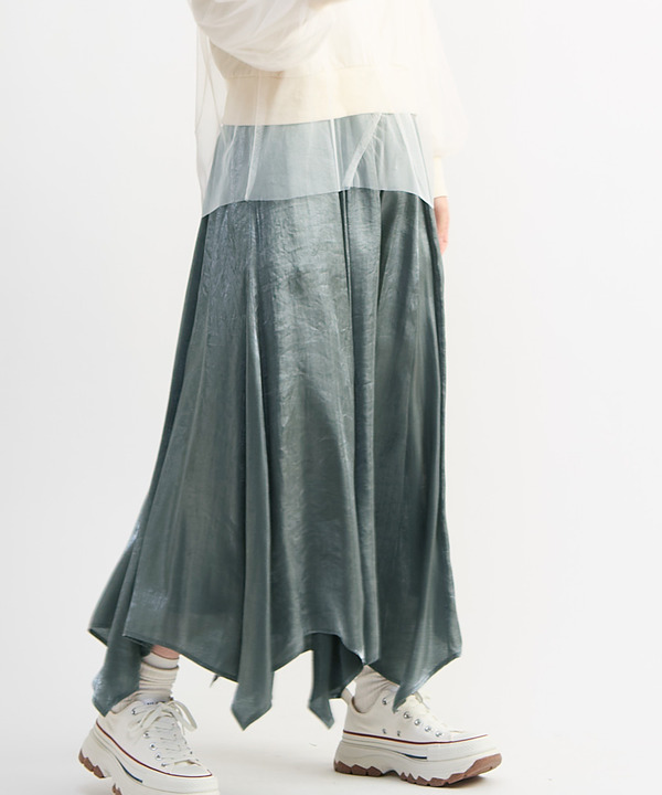 CHAMBRAY STAR CUT FLARE SKIRT 詳細画像 グレー 1