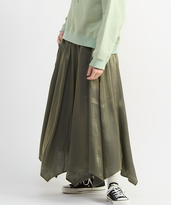 CHAMBRAY STAR CUT FLARE SKIRT 詳細画像 カーキ 1