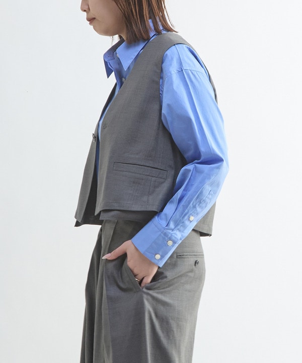 【HL】LINEN LIKE SHORT VEST 詳細画像 グレー 1