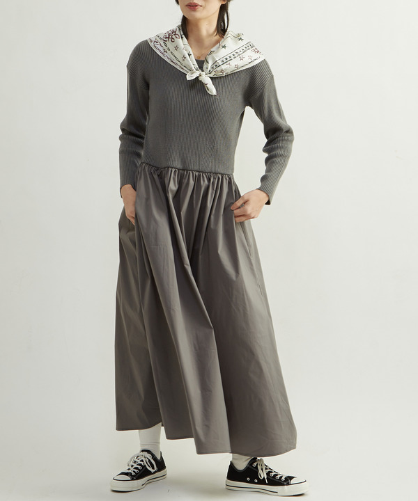 RIB KNIT DOCKING DRESS 詳細画像 1