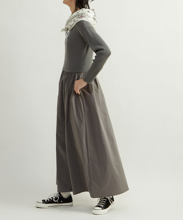 RIB KNIT DOCKING DRESS 詳細画像 グレー 1