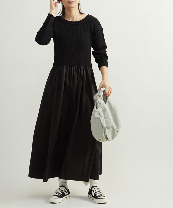 RIB KNIT DOCKING DRESS 詳細画像 ブラック 1