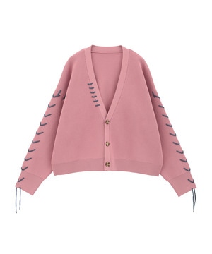 BLANKET STITCH KNIT SHORT CARDIGAN