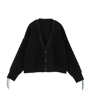 BLANKET STITCH KNIT SHORT CARDIGAN