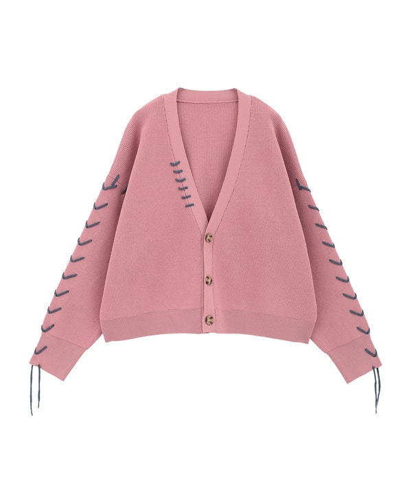 BLANKET STITCH KNIT SHORT CARDIGAN 詳細画像 ピンク 1