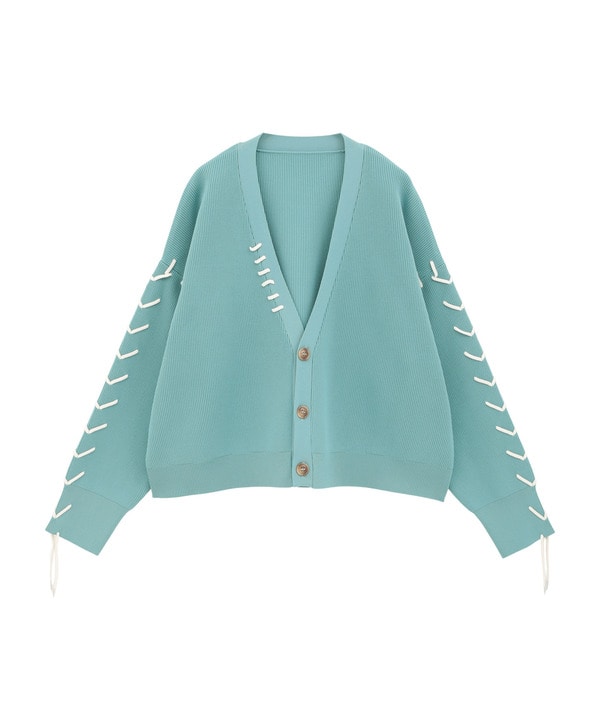 BLANKET STITCH KNIT SHORT CARDIGAN 詳細画像 ブルー 1