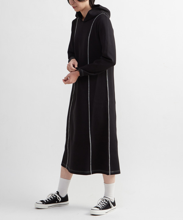 STITCH SWEAT HOODIE DRESS 詳細画像 ブラック 1