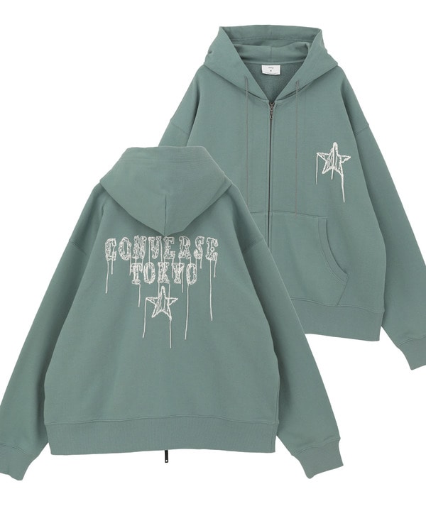 EMBROIDED LOGO ZIP HOODIE 詳細画像 グリーン 1