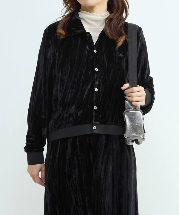 VELOR SHORT POLO CARDIGAN 詳細画像 ブラック 1