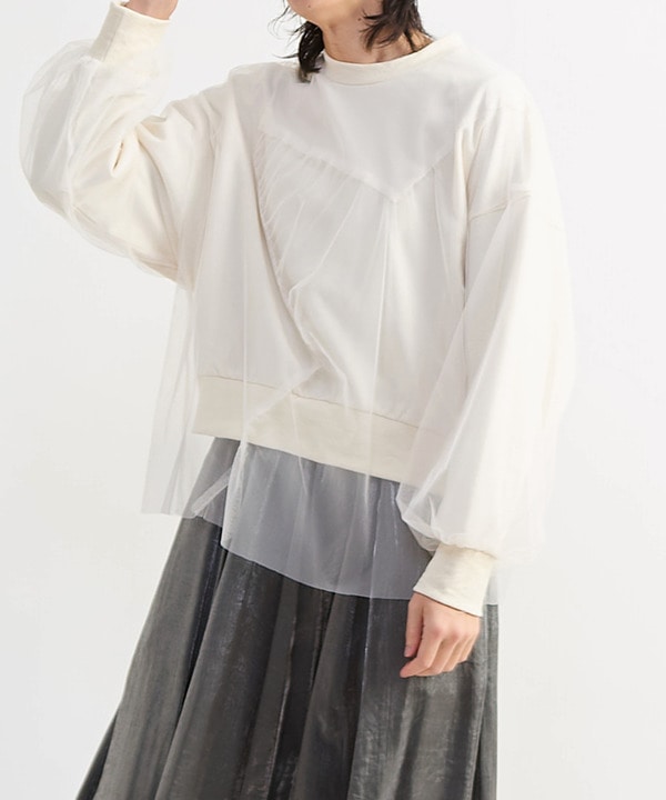 STAR★ TULLE LAYERED SWEAT 詳細画像 オフホワイト 1