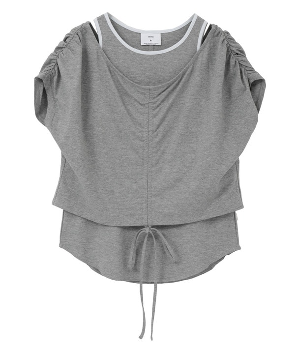 DRAWSTRING GATHER LAYERED TOPS 詳細画像 グレー 1