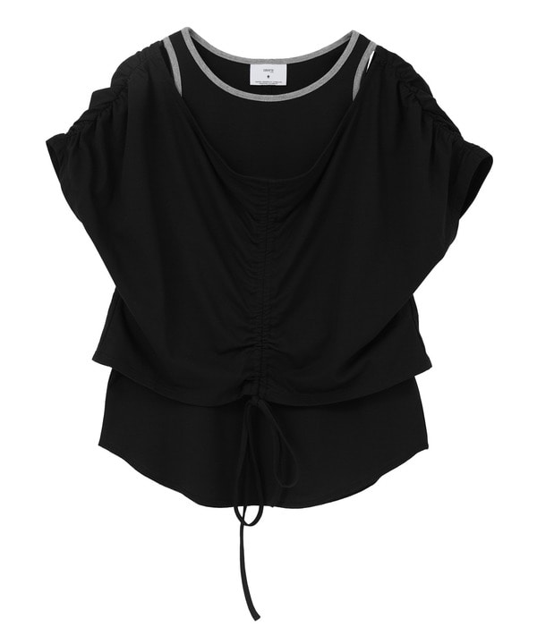 DRAWSTRING GATHER LAYERED TOPS 詳細画像 ブラック 1