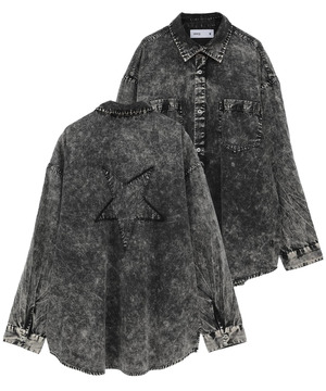 ACID WASH STAR★ PATCH OVER SHIRT