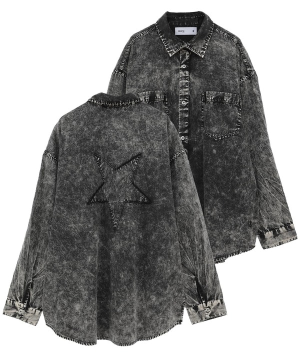 ACID WASH STAR★ PATCH OVER SHIRT 詳細画像 ブラック 1