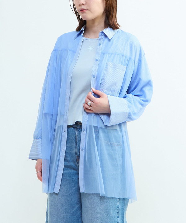 TULLE LAYERED STRIPE SHIRT 詳細画像 ブルー系その他 1
