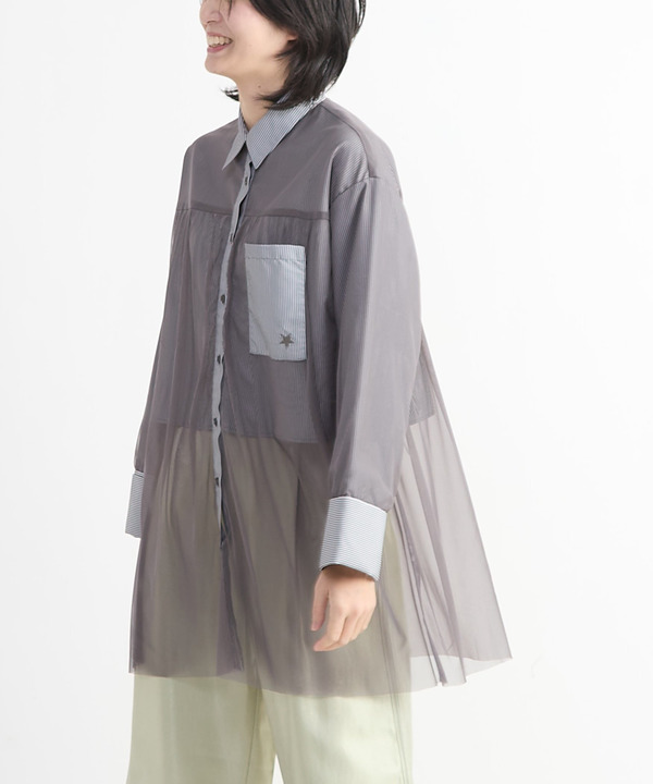 TULLE LAYERED STRIPE SHIRT 詳細画像 ブラック 1