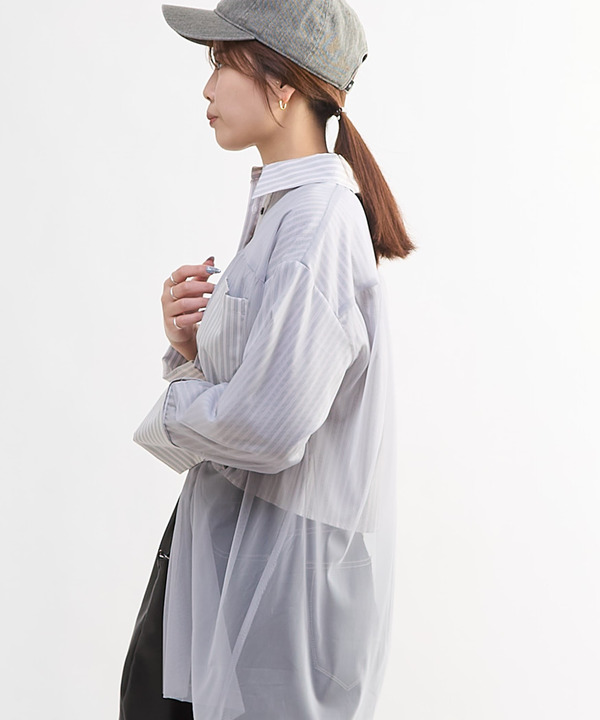 TULLE LAYERED STRIPE SHIRT 詳細画像 ライトグレー 1