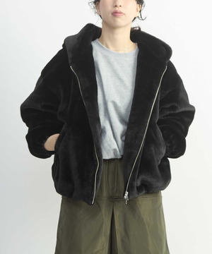 BIG LOGO FUR HOODIE JACKET