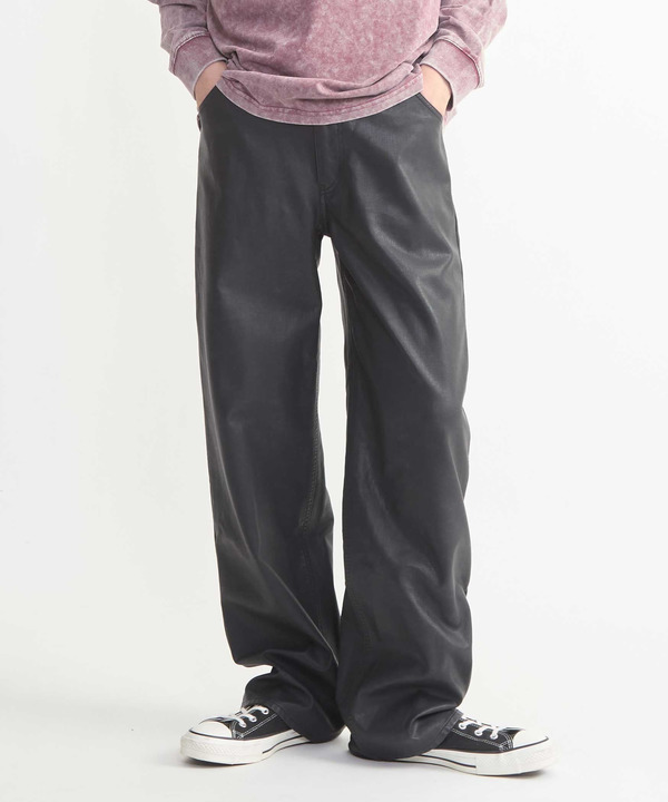 FAKE LEATHER COTTON STRAIGHT PANTS 詳細画像 ブラック 1
