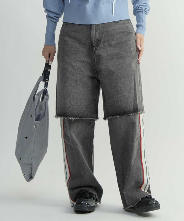 SIDE LINE LAYERED DENIM PANTS 詳細画像 ブラック 1