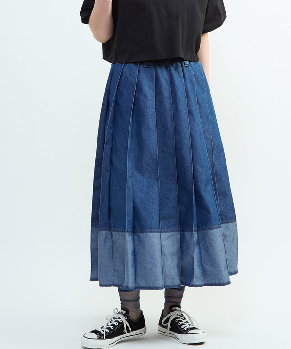 LIGHT DENIM PLEATED SKIRT 詳細画像 インディゴブルー 1