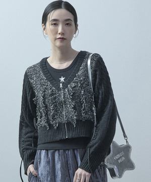 PATCHWORK STITCH CABLE KNIT CARDIGAN