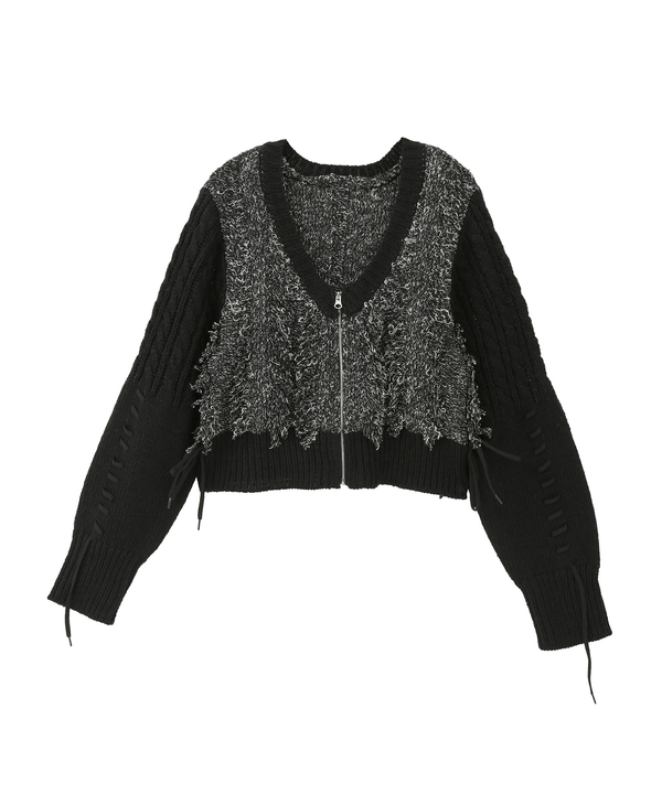 PATCHWORK STITCH CABLE KNIT CARDIGAN 詳細画像 ブラック 1