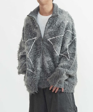 STAR★ ALLOVER STITCH ZIP-UP KNIT CARDIGAN