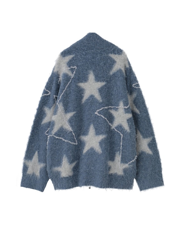 STAR★ ALLOVER STITCH ZIP-UP KNIT CARDIGAN 詳細画像 1
