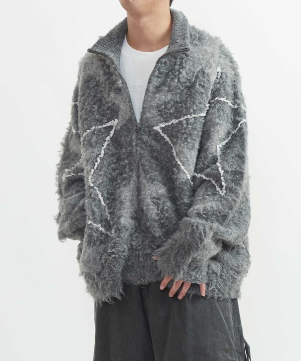 STAR★ ALLOVER STITCH ZIP-UP KNIT CARDIGAN 詳細画像 グレー 1