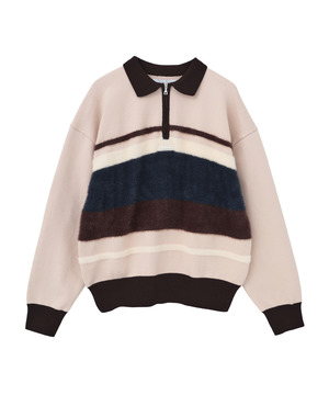 HL HALF-ZIP BORDER KNIT PULLOVER