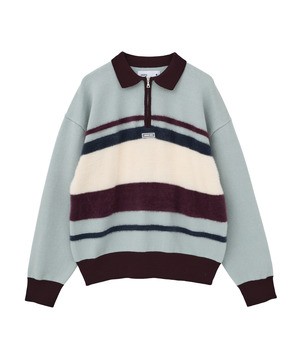 HL HALF-ZIP BORDER KNIT PULLOVER